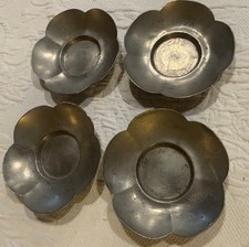 Antique Chinese Pewter Tea Coaster Set 4 pcs Qian Mao Mark Plum Blossom Dishes picture
