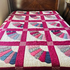 90”x86” Vintage Handmade and Hand Stitched Cotton Quilt.  picture