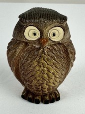 Vintage Owl Figurine Resin Brown Hand Painted Look Wide Eyes 3” Tall Cute Decor picture