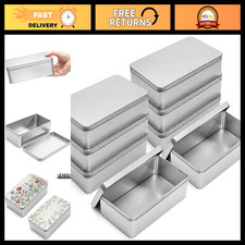 8 Pack Silver Rectangular Metal Tin Boxes with Lids - 7x3.9x2.4
