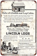 1924 Lincoln Logs for Christmas - Vintage Look Reproduction metal sign picture