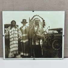 Harmon Percy Marble 1924 8x10 Sepia Photograph Sioux Couple Antique Cars Vintage picture