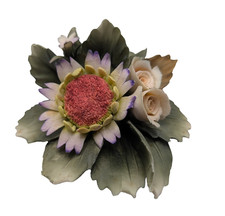 Vintage Capodimonte Porcelain Floral Bouquet Hand Painted Italy 7.25