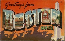 Greetings from BOSTON MA ~ Large Letter Linen 1940s~to CANAL WINCHESTER OH picture