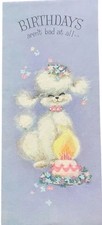 Vtg 60s French Poodle Glitter Birthday Card Unused Sweet Dog Hallmark Lilac Rare picture