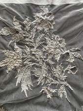 Antique French Tambour Hand Embroidered White Silk Thread Flowers Apron c1905 picture