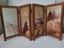 Vintage panel japanese folding  screen panelsshell art hand embroidery tabletop picture