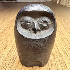 Vintage Nobuho Miya MCM Winking Owl Cast Iron Paperweight 3” Japan Craft Center picture