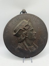 antique Christopher COLUMBUS 1492-1892 metal wall plaque 3D decor Rare Fast Ship picture