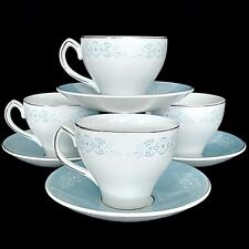 Vintage 1950s Alfred Clough Satin White W.H.G. England Set of 4 Teacups Saucers picture