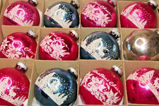 Lot VTG Glass POINSETTIA REINDEER Pictured BALL Christmas Ornaments Shiny Brite picture