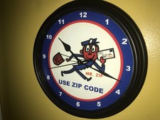 USPS Mr. Zip Post Office Mail Carrier Clock Retro Advertising Sign picture