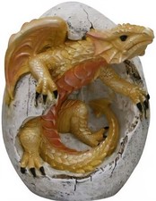 Yellow Dragon Hatchling in Egg Casing Statue Figurine 4.75 Inch Resin New  picture