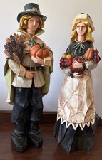 Beautiful Vintage Thanksgiving Pilgrim Figures, 2 piece set Large Resin, 16-17” picture