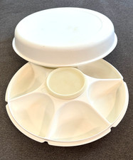 VTG Tupperware White Serving Center Set 1665 Compartment Party Platter Bowl Lid picture