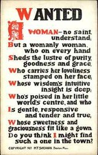 MT SHEAHAN Wanted - A Woman Poem Verse MISOGYNY c1910 Postcard picture