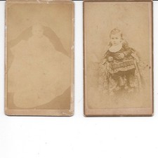 2 Antique CDV Photos Baby Children Christening Dress Shoes 1860s Haunting Faded picture