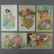 Lot 5 Antique Vintage Original Embossed Post Cards Valentine Used Unused 1 Tuck picture