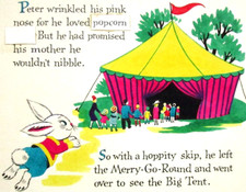 1972 PETER RABBIT CIRCUS DOLLIE TINGLE ORIGINAL drawing art BOOK PAINTING tent picture