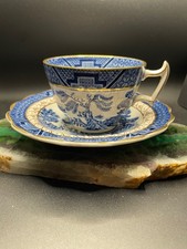 Vtg Booths Real Old Willow Tea Cup & Saucer Scallops & Gold Rim Made in England picture