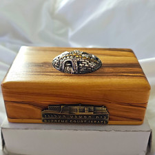 A. Klein Handmade Olive Wood Jewelry Box w/ Lid Metal Plaques Jerusalem picture