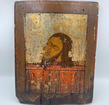 19th Century Icon Head of John the Baptist Temperial Painting Silver 12.6