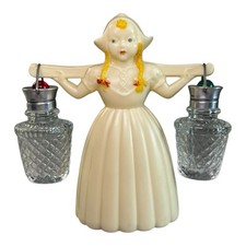 Vintage 1950s 1960s Salt and Pepper Shakers Milk Maid Plastic & Glass - Rare picture