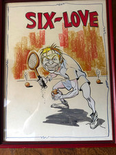 Six-Love Original Drawing, US Comics Tennis Player, Framed, Signed by Carter picture