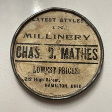 Antique Hamilton Ohio Chas D Mathes Millinery Pocket Mirror Ca1910 Advertising picture