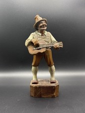 Vintage Hand-Carved ANRI Wooden Musician Figurine – Man Playing Guitar picture