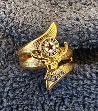 Vintage BPOE Elks Lodge Gold Tone Elk Head Ring Fraternal Jewelry Sizes 6 picture
