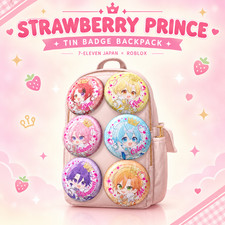 Roblox 7-Eleven Japan Strawberry Prince Tin Badge Backpack + 500 Robux Redeem picture
