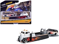 COE Flatbed Truck White and Black with Flame Graphics and 1979 Chevrolet K5 Blaz picture