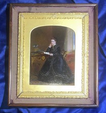 Signed William Powell Frith RA Antique Oil Painting Victorian Lady Writing Desk picture