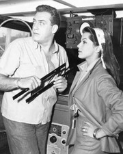 Perry Mason Raymond Burr in casual shirt on boat with guest star 8x10 inch photo picture