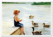 Lovely children-flowers of life Pretty girl KIDS & ducks ART NEW modern Postcard picture