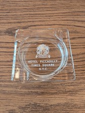 Vintage 1940s Hotel Piccadilly Times Square NYC Clear Glass Square Ashtray picture