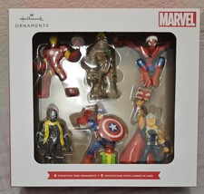 HALLMARK MARVEL 6 ORNAMENT SET CAPTAIN IRON MAN SPIDERMAN THOR PANTHER GROOT NEW picture