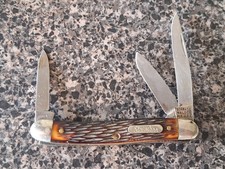 Knife Schrade Walden N.Y. USA 855 Stainless Stockman Folding Three 3 Blade picture