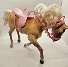Vintage 1995 Mattel Barbie Articulated Walking Horse Palomino Pink Saddle Bridle picture