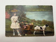 1907 Newark NJ Postcard Girl Dog Flower Cart Pond Scene Antique Posted picture