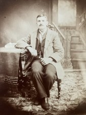 Stately Man Studio Portrait Pose 4x5 Antique Photo On Board F.L. Wilson picture