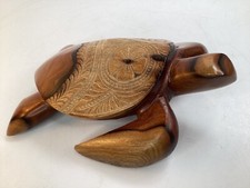 9” Large Hand Carved in Hawaii signed NAKI Wooden Sea Turtle (L3) picture