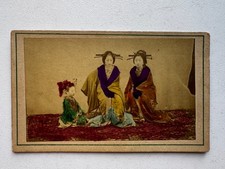 19th Century Yokohama School Hand Colored Cabinet Card CDV  Two Women 4 x 2.5 picture