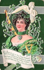 St Patricks Day Shamrock Irish Holiday Green Antique Card Vtg Postcard J9 picture