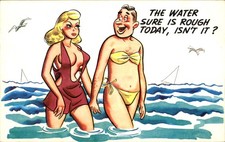 Bathing Beauty Man in Bikini Crossdressing Humor c1950s Postcard picture