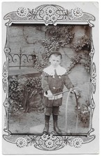Edwardian Boy w/ Hoop Garden RPPC Postcard c1910 Divided Back picture