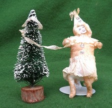Antique Vintage Scrap Spun Cotton Clown Christmas Ornament picture