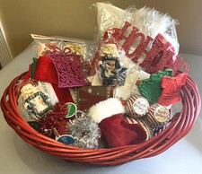 Christmas Mixed Lot of 25 New, Vintage, Decor, Santa Items, Ornaments, Basket picture