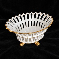 Vintage Reticulated Porcelain Bowl Gold Gilded French Empire Hollywood Regency picture